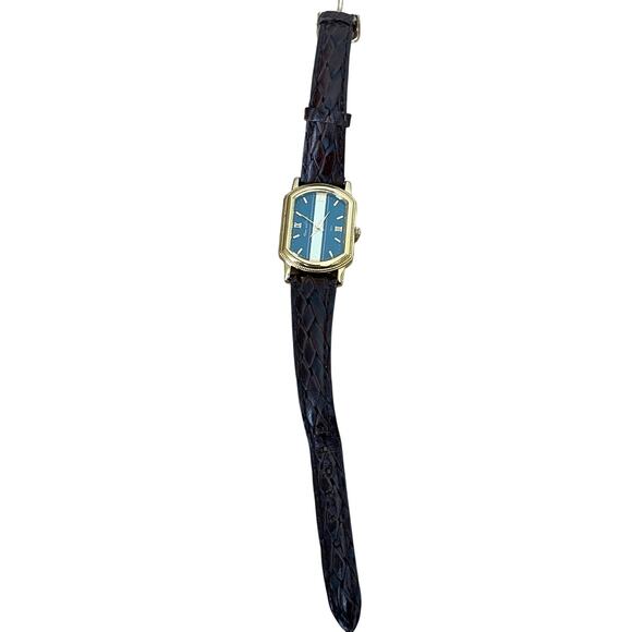 Vintage Oscar de la Renta Watch Leather Strap with Green and Gold Enamel Dial - Picture 2 of 5